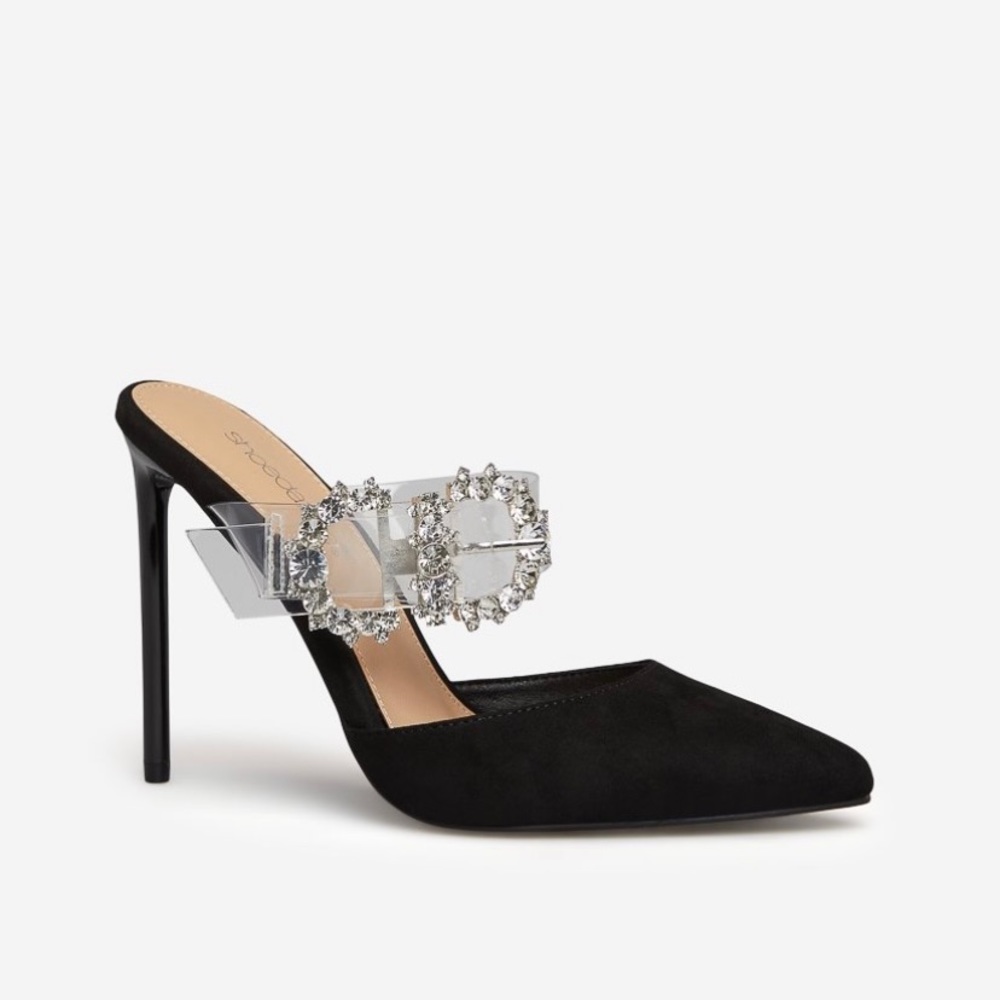 Embellished slide on black heels